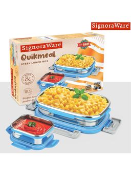 Signoraware - Blue Quickmeal Stainless Steel Lunch Box Set (Pack of 2)