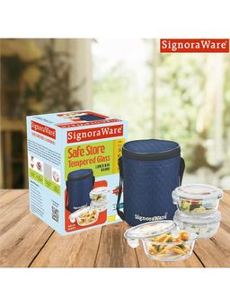 Signoraware - Safe Store Round Tempered Glass Lunch Box Set