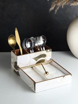 De Maison Decor - Ivory Noir Bloom Cutlery and Tissue Holder