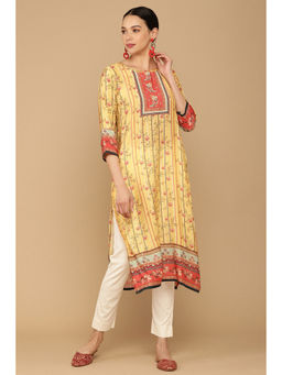 Soch - Yellow Poly Viscose Digital Print Straight Fit Kurta