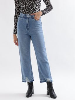 ELLE - Women Blue Distressed Straight Fit Jeans