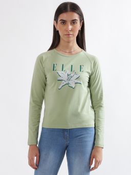 ELLE - Women Mint Printed Round Neck T-Shirt