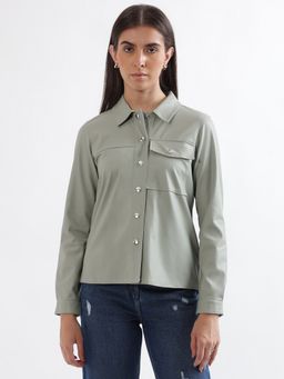 ELLE - Women Grey Solid Collar Shirt