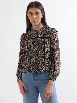 ELLE - Women Floral Mandarin Neck Top