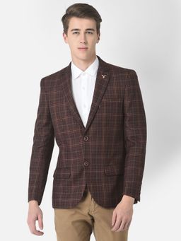 CRIMSOUNE CLUB - Men Brown Tartan-checked Blazer