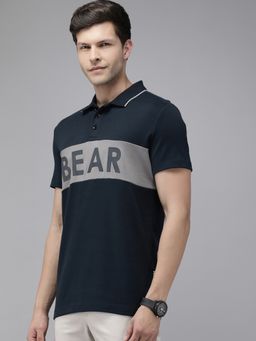The Bear House - Ardor Edition Men Grey Colour Blocked Slim Fit Polo Collar Pure Cotton T-shirt