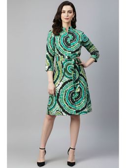 TAMISKA BY NARENDRA KUMAR - Spiral Print Tie-Waist Dress with Belt