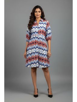 TAMISKA BY NARENDRA KUMAR - Multi-Color Chevron Pattern Shirt Dress
