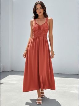 Outzidr - Rust Bust Pleated Flared Dress