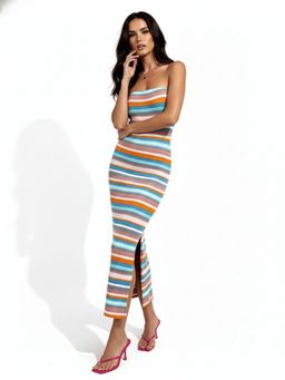 Outzidr - Multi-Color Tube Striped Bodycon Dress