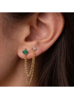 ANUSHKA JAIN JEWELLERY - Emerald Diamond Duet Chain Earrings