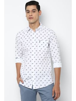 Allen Solly - Men White Slim Fit Print Full Sleeves Casual Shirt
