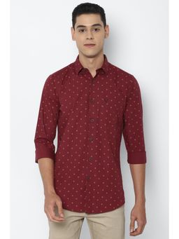 Allen Solly - Men Maroon Slim Fit Print Full Sleeves Casual Shirt