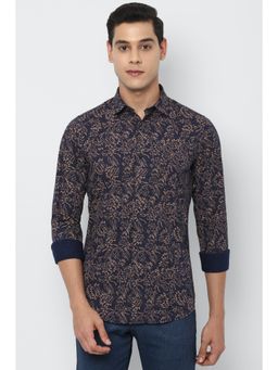 Allen Solly - Men Navy Blue Slim Fit Print Full Sleeves Casual Shirt