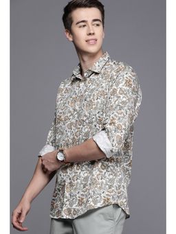Allen Solly - Men Cream Slim Fit Print Full Sleeves Casual Shirt