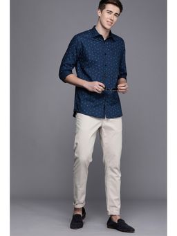 Allen Solly - Men Navy Blue Slim Fit Print Full Sleeves Casual Shirt