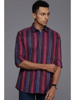 Allen Solly - Men Maroon Slim Fit Stripe Full Sleeves Casual Shirt