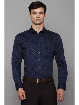 Louis Philippe - Men Navy Blue Slim Fit Print Full Sleeves Formal Shirt