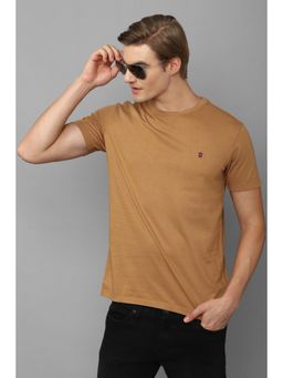 Louis Philippe - Men Brown Solid Crew Neck T-Shirt