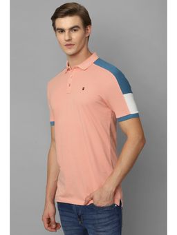 Louis Philippe - Men Peach Solid Polo T-Shirt