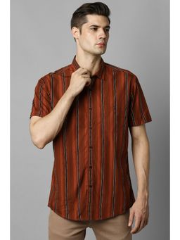 Louis Philippe - Men Orange Slim Fit Stripe Half Sleeves Casual Shirt
