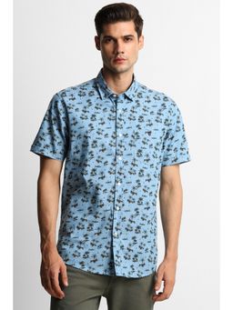Louis Philippe - Men Blue Slim Fit Print Half Sleeves Casual Shirt