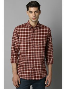 Louis Philippe - Men Maroon Slim Fit Check Full Sleeves Casual Shirt