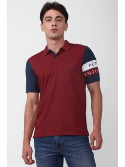 Peter England - Men Maroon Print Polo T-Shirt
