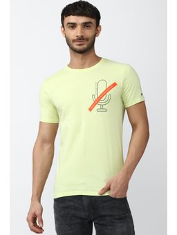 Peter England - Men Yellow Graphic Print Crew Neck T-Shirt