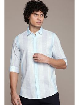 Simon Carter - Men Blue Stripes Casual Shirt