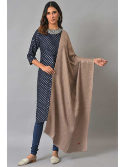 W - Light Brown Jacquard Winter Shawl