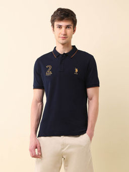 U.S. POLO ASSN. - Men's Navy Blue Brand Appliqued Gold Cup Polo T-Shirt