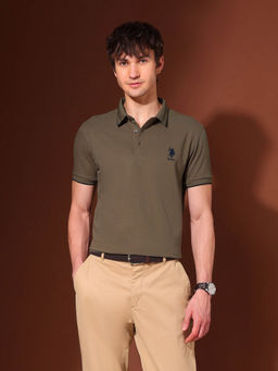 U.S. POLO ASSN. - Men's Brown Slim Fit Working Holiday Polo T-Shirt