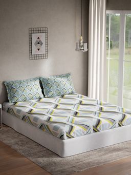 Ddecor Live Beautiful - Cotton Geometric Double Bedsheet With 2 Pillow Covers, 144 TC - Blue