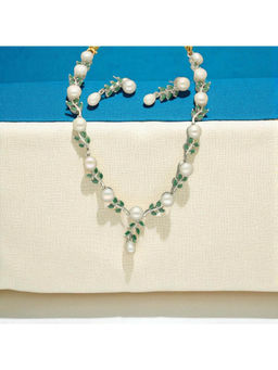 Sri Jagdamba Pearls - Green Leafy Blossom Pearl Necklace Set