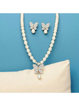 Sri Jagdamba Pearls - Charming Butterfly White Pearl Necklace Set