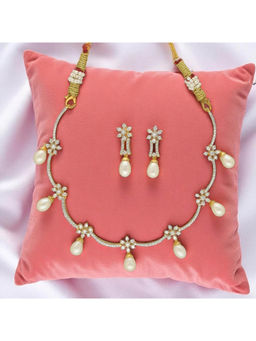Sri Jagdamba Pearls - Soft Radiance White Pearl Stone Studded Necklace Set