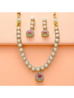 Sri Jagdamba Pearls - Pink Stone Imperial Drape Pearl Necklace Set