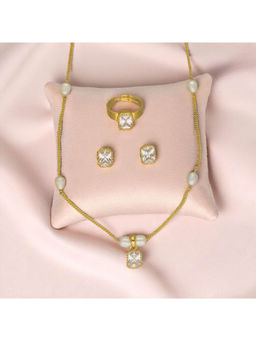 Sri Jagdamba Pearls - White Stone Imperial Mist Pearl Jewellery Set