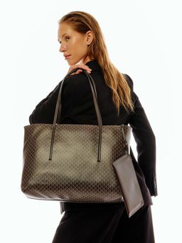 Calvin Klein - Logo Brown Polyester Tote Bag With Pouch