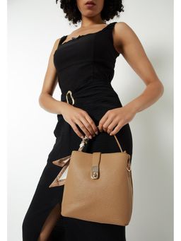 max - Women Textured Handbag With Scarf Detail