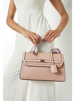 max - Women Solid Satchel With Scarf Detail