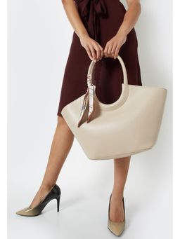 max - Women Solid Handheld Bag With Scarf Detail