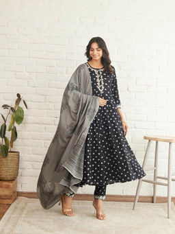MAAND - Floral Printed Cotton Kurta with Pant and Dupatta