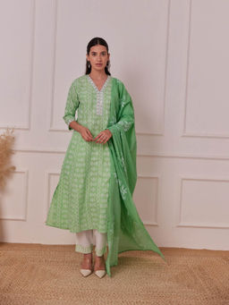MAAND - Ethnic Motif Printed Pure Cotton Kurta with Pant and Dupatta