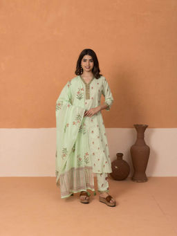 MAAND - Floral Printed Cotton Kurta with Pant and Dupatta