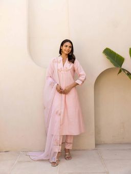 MAAND - Pink Floral Embroidered Silk Kurta with Pant and Dupatta