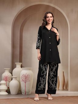 Stylum - Black Solid and Embroidered Co-Ord Set