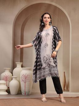 Stylum - Black Mirror Work Printed Kaftan with Pant