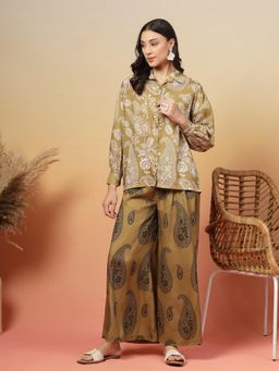 Stylum - Green Paisley Print Rayon Shirt with Palazzo